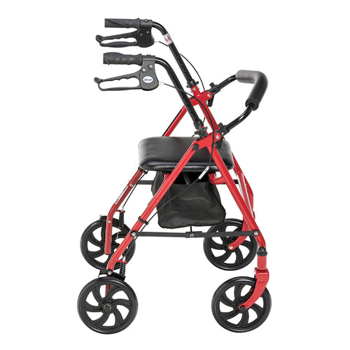 4 Wheel Steel Rollator w/7?  Casters & Basket-Loop-Red